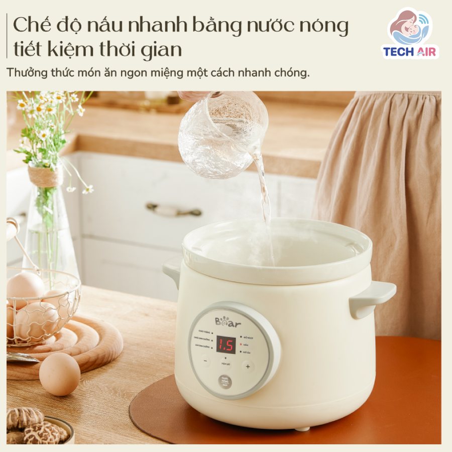 Nồi Nấu Chậm Bear SB-NNC15 1.5L - Tích hợp 6 chế độ nấu tự động