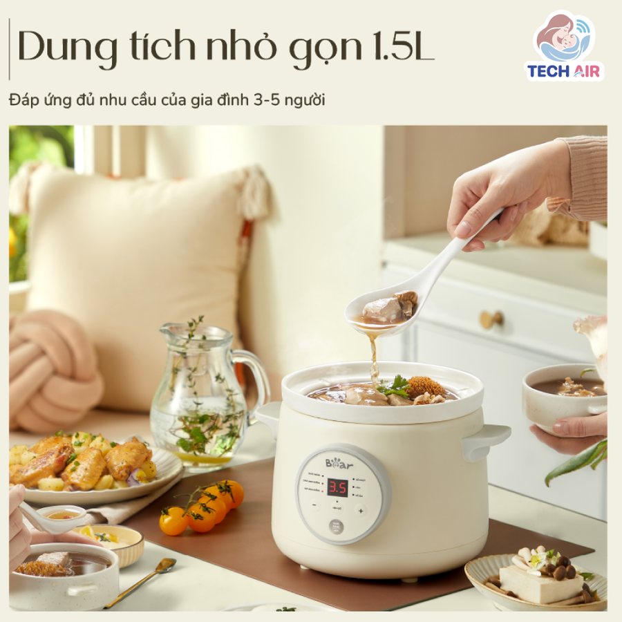 Nồi Nấu Chậm Bear SB-NNC15 1.5L - Dung tích 1.5L phù hợp gia đình nhỏ
