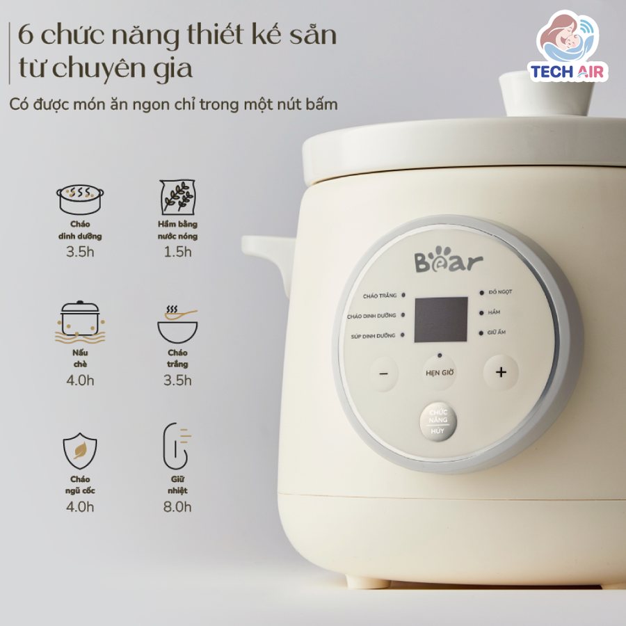 Nồi Nấu Chậm Bear SB-NNC15 1.5L - Tích hợp 6 chế độ nấu tự động