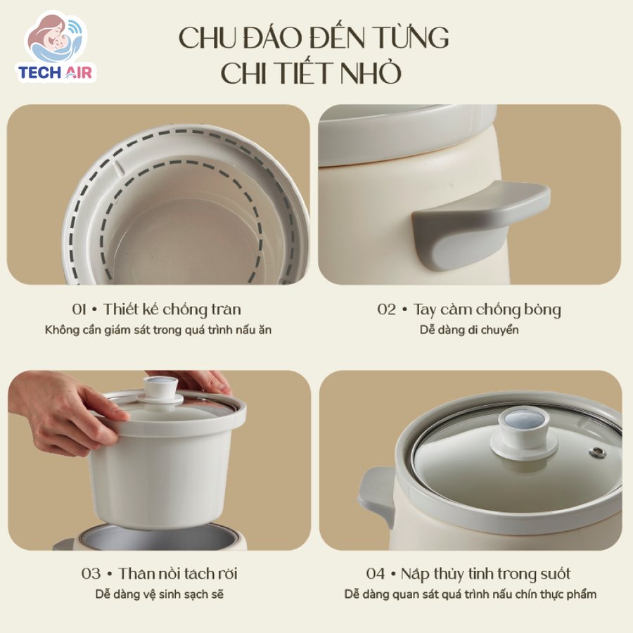 Nồi Nấu Chậm Bear SB-NNC15 1.5L - Nắp thủy tinh trong suốt