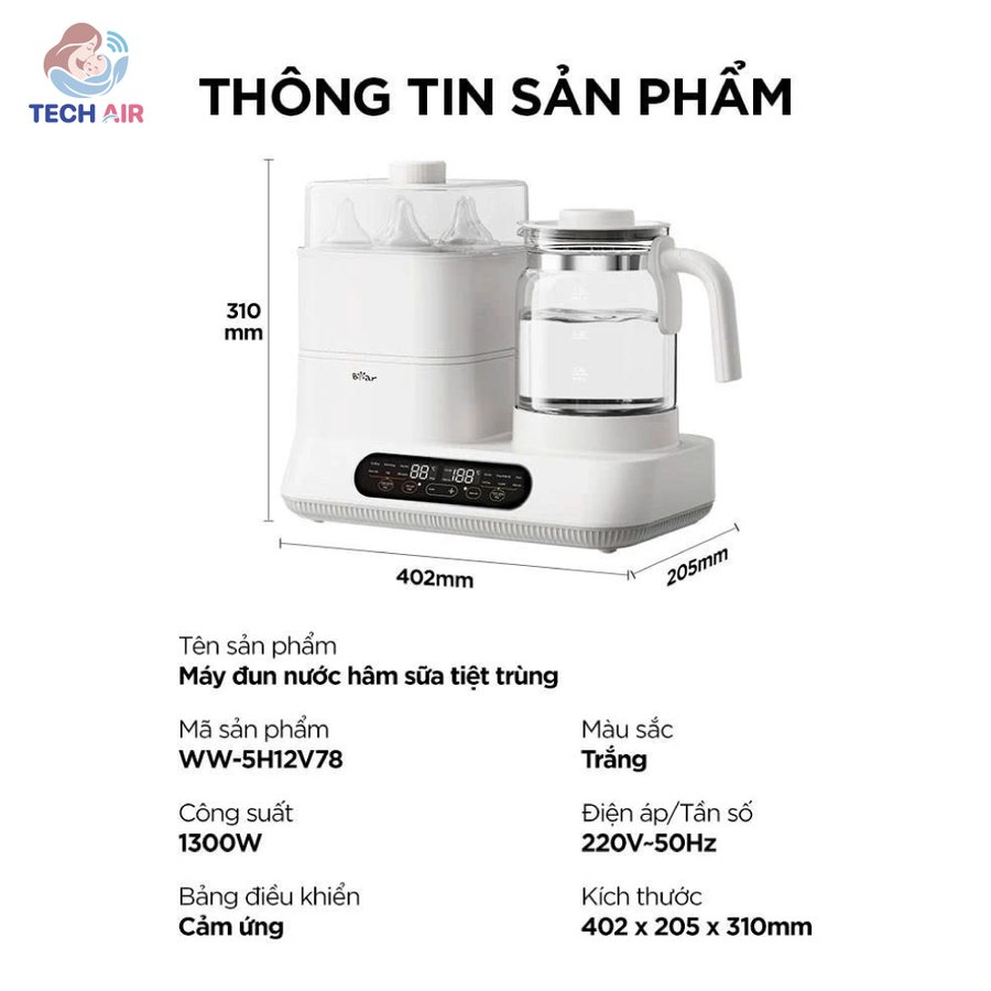 Máy Đun Nước Hâm Sữa Tiệt Trùng Bear WW-5H12V78 - Thông Số Kỹ Thuật