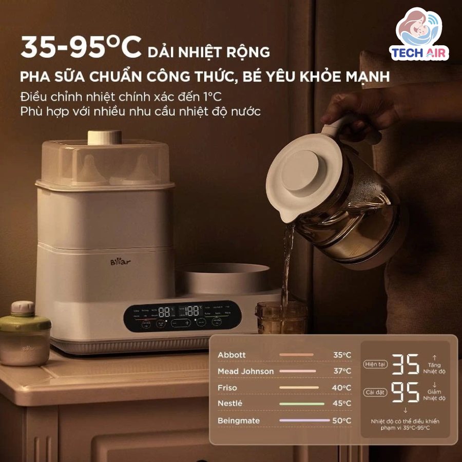 Máy Đun Nước Hâm Sữa Tiệt Trùng Bear WW-5H12V78 - Bình đun 1.3L, giữ ấm lên đến 72 giờ