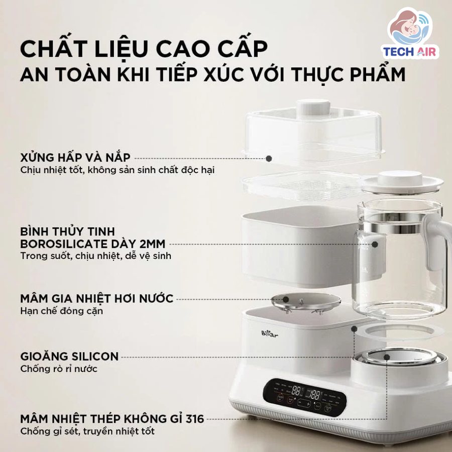 Máy Đun Nước Hâm Sữa Tiệt Trùng Bear WW-5H12V78 - Chất liệu phù hợp sử dụng hằng ngày