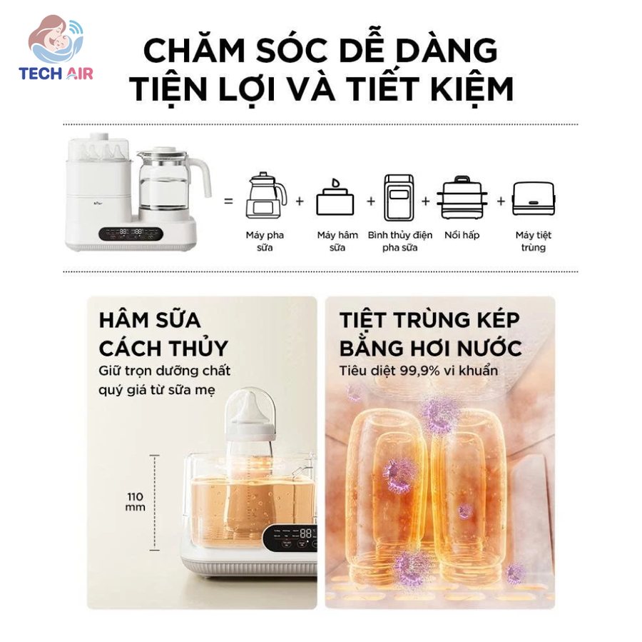 Máy Đun Nước Hâm Sữa Tiệt Trùng Bear WW-5H12V78 - Hai vùng hoạt động độc lập