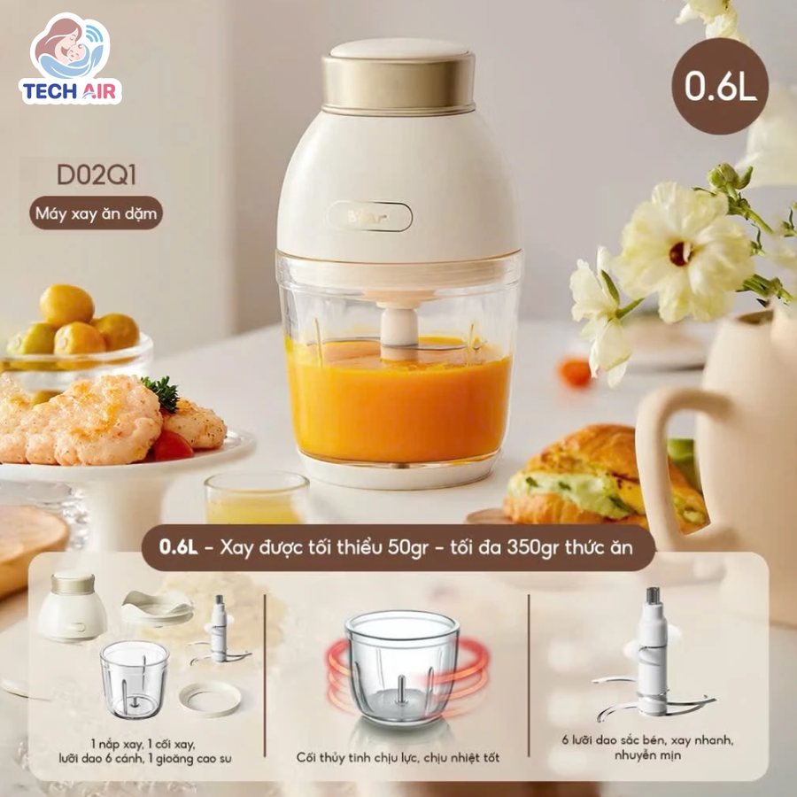Máy Xay Ăn Dặm Bear QSJ-D02Q1 0.6L - Dung tích 600ml tiện lợi