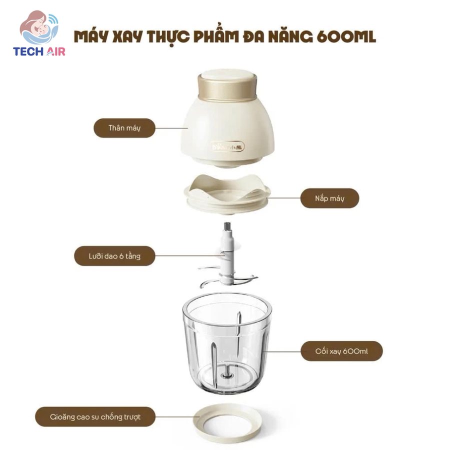 Máy Xay Ăn Dặm Bear QSJ-D02Q1 0.6L - Thiết kế nhỏ gọn, màu be trang nhã