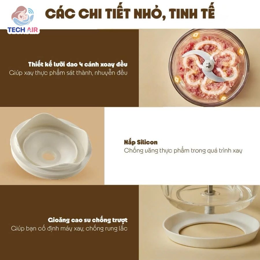 Máy Xay Ăn Dặm Bear QSJ-D02Q1 0.6L - Thiết kế nhỏ gọn, màu be trang nhã