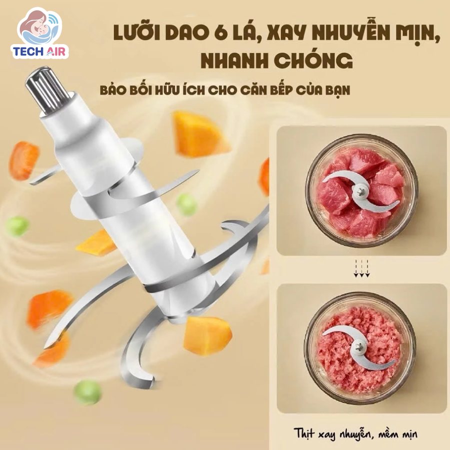 Máy Xay Ăn Dặm Bear QSJ-D02Q1 0.6L - Hệ thống 6 lưỡi dao đa tầng
