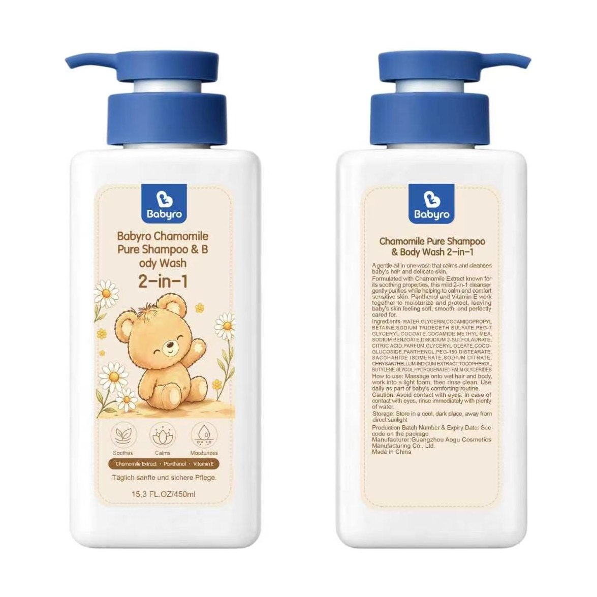 Dầu gội và sữa tắm 2 trong 1 Babyro Chamomile 450ml